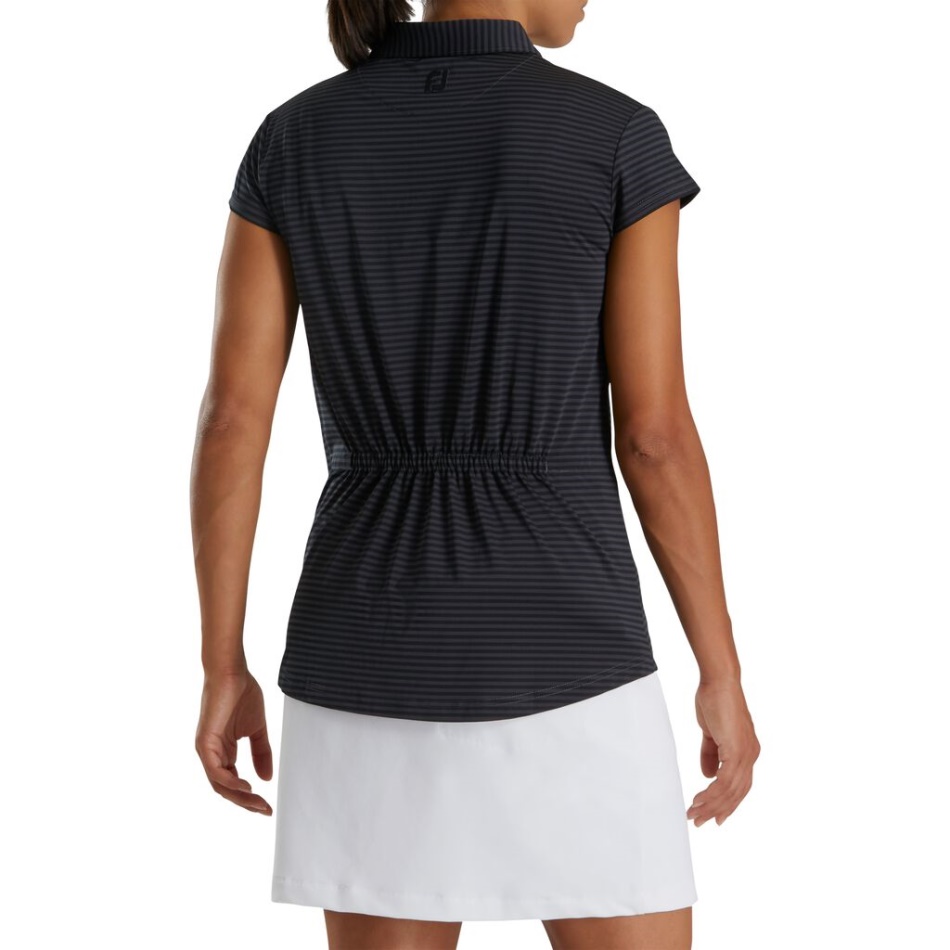 Footjoy Pt Manga Curta Preta Listra Tonal Estilo Feminino Da Estação Anterior