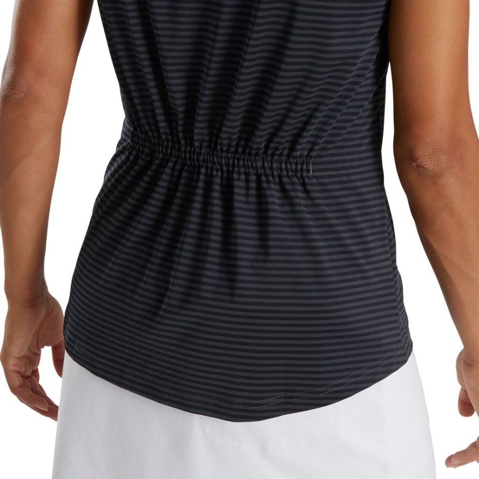 Footjoy Pt Manga Curta Preta Listra Tonal Estilo Feminino Da Estação Anterior