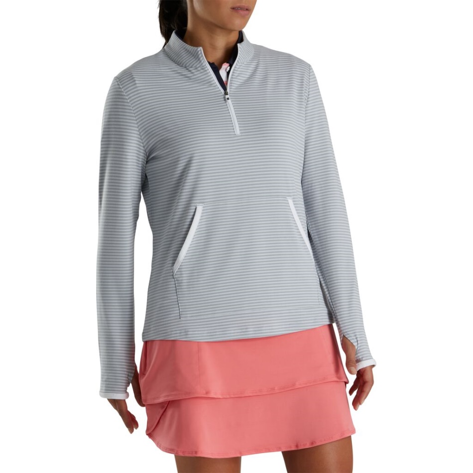 Footjoy Pt Meio Zíper Listra Tonal Camada Intermediária Feminina Estilo Da Estação Anterior Cinza