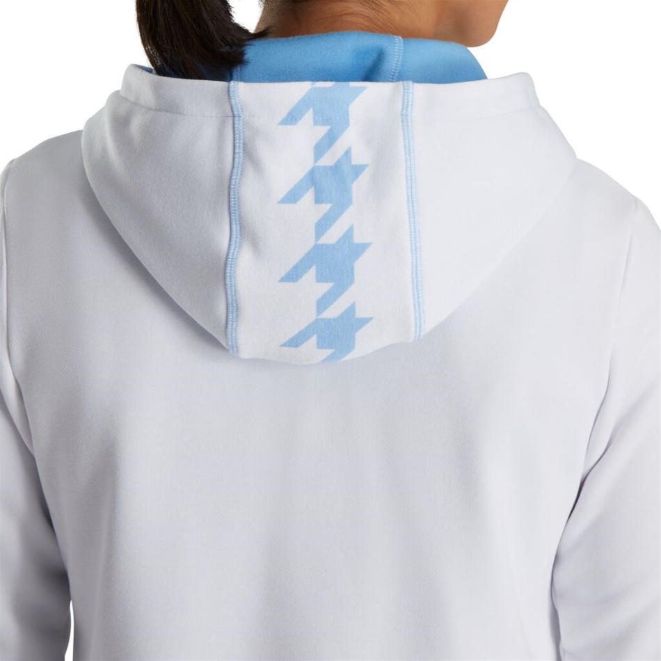 Footjoy Pt Moletom Com Capuz Branco-claro Houndstooth Meio Zíper Feminino
