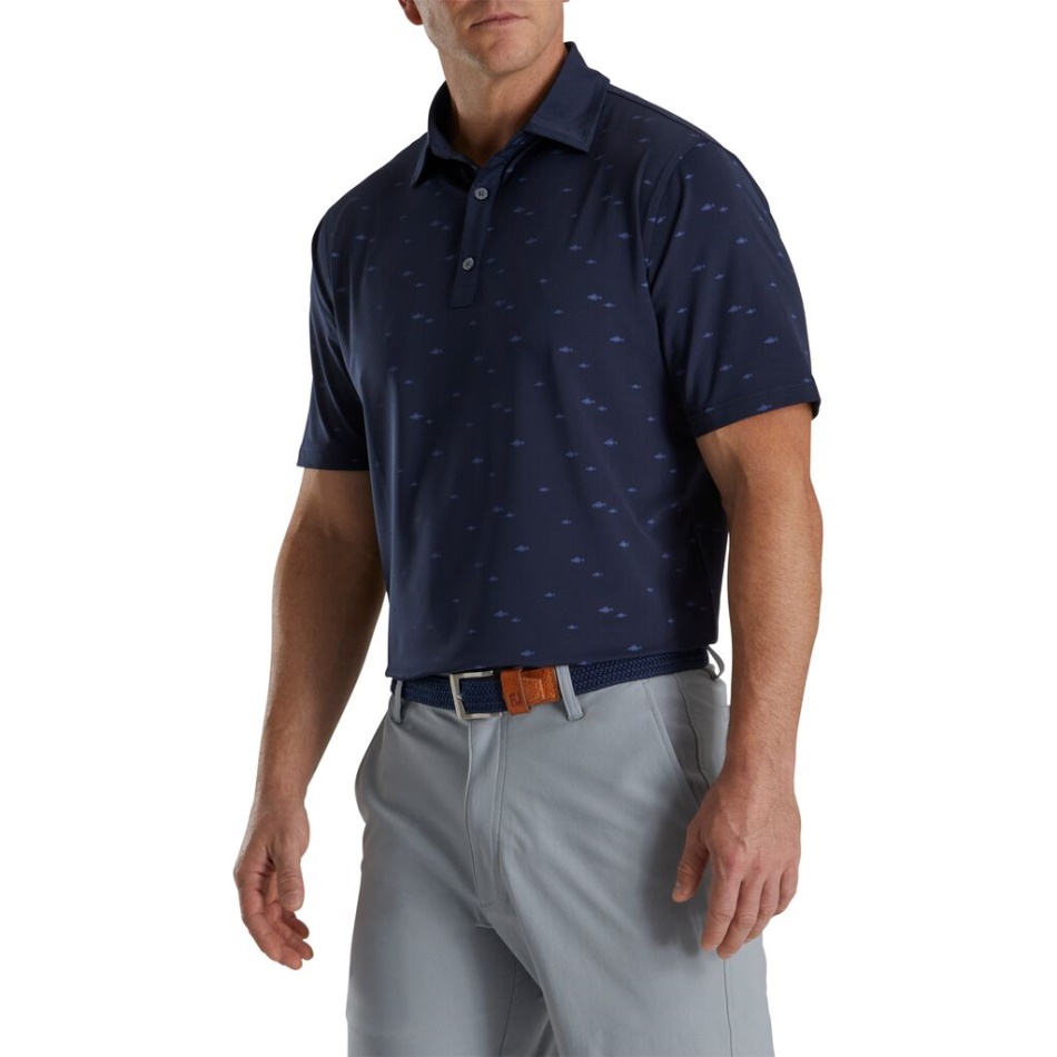 Footjoy Pt Navy School Of Fish Impressão Lisle Gola Auto-estilo Da Estação Anterior