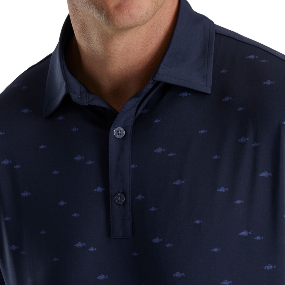 Footjoy Pt Navy School Of Fish Impressão Lisle Gola Auto-estilo Da Estação Anterior
