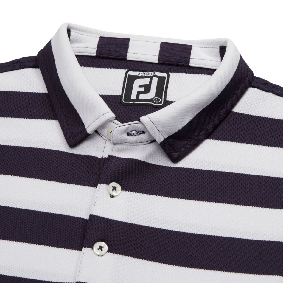 Footjoy Pt Piquê Júnior Com Listras De Rugby Branco Marinho