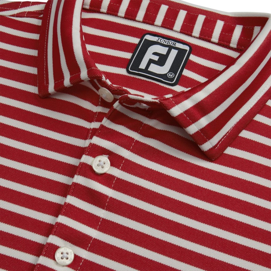 Footjoy Pt Piquê Listrado Vermelho-branco Gola Auto Júnior