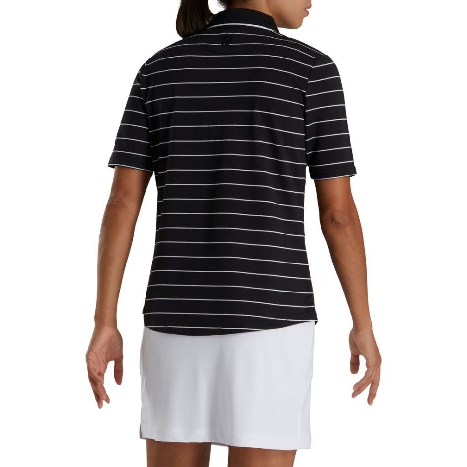 Footjoy Pt Piquê Meia Manga Risca De Giz Mulher Preto