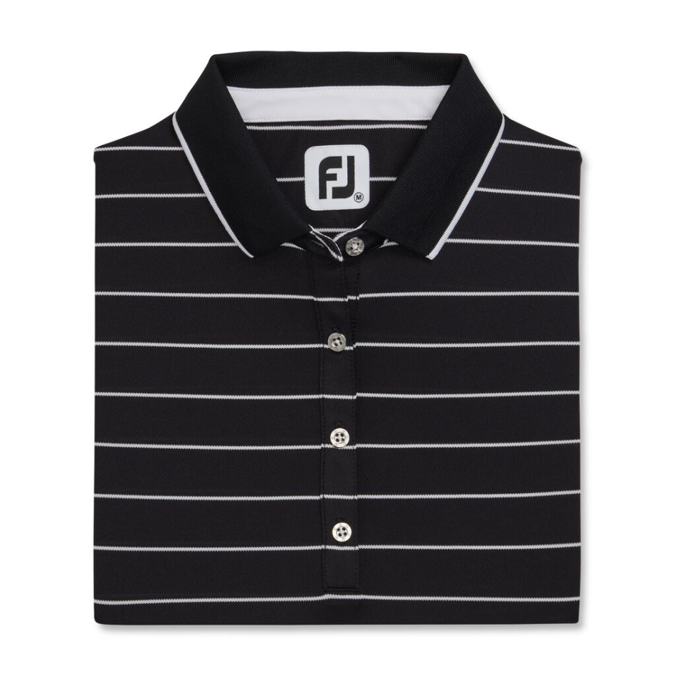 Footjoy Pt Piquê Meia Manga Risca De Giz Mulher Preto