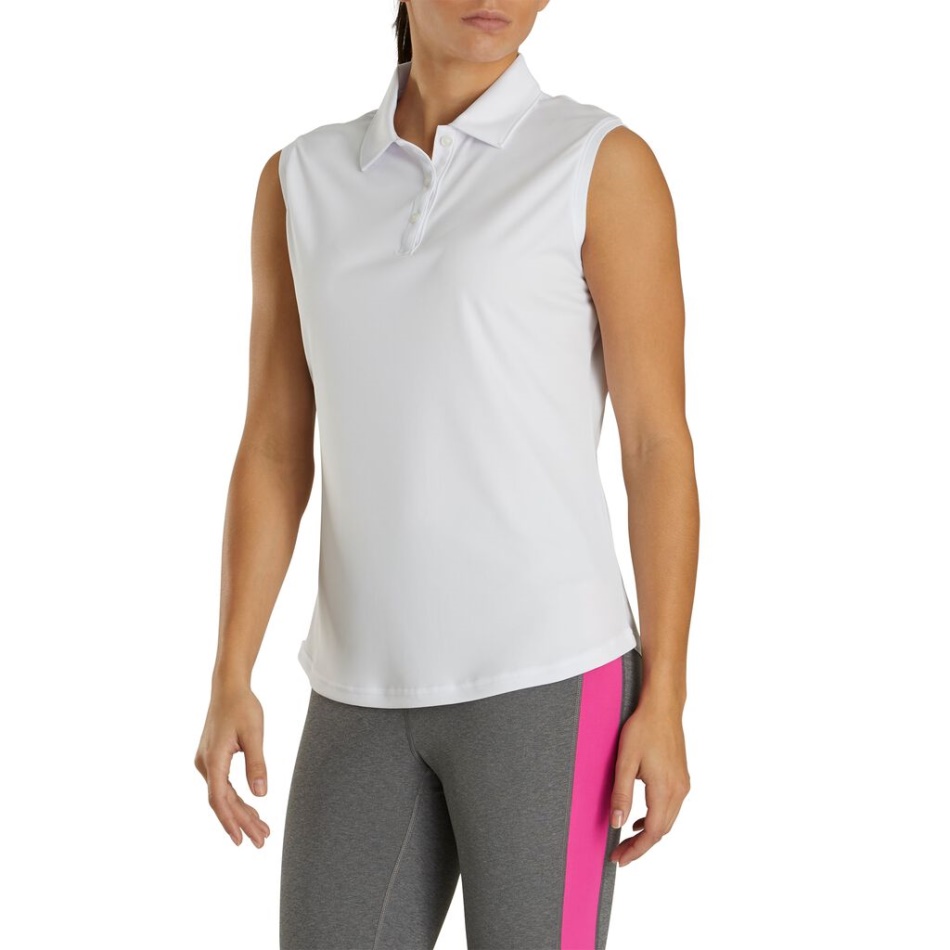Footjoy Pt Prodry Interlock Camisa Sem Mangas Gola Branca Feminina