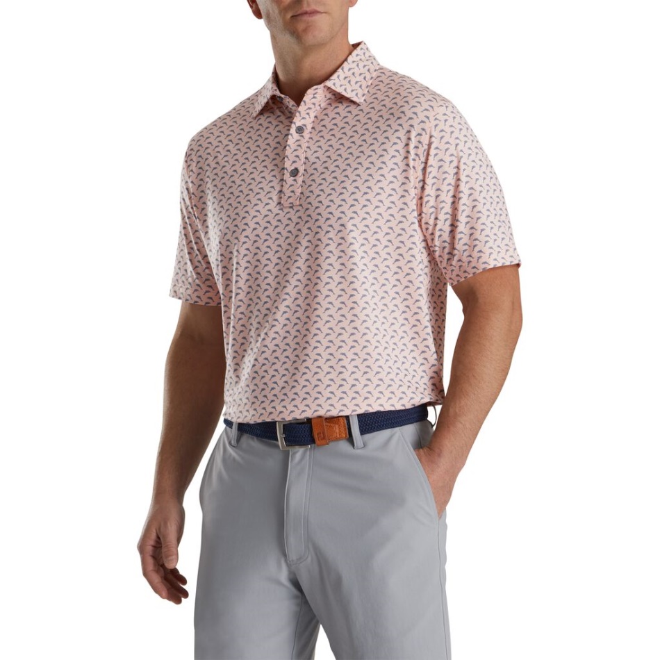 Footjoy Pt Quartzo Rosa-grafite Ajuste Atlético Lisle Saltando Golfinhos Estampado Colarinho