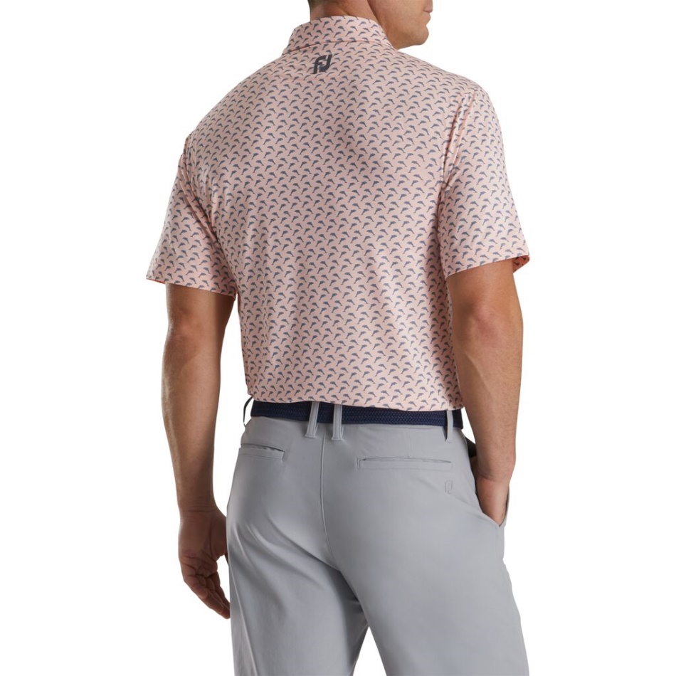 Footjoy Pt Quartzo Rosa-grafite Ajuste Atlético Lisle Saltando Golfinhos Estampado Colarinho