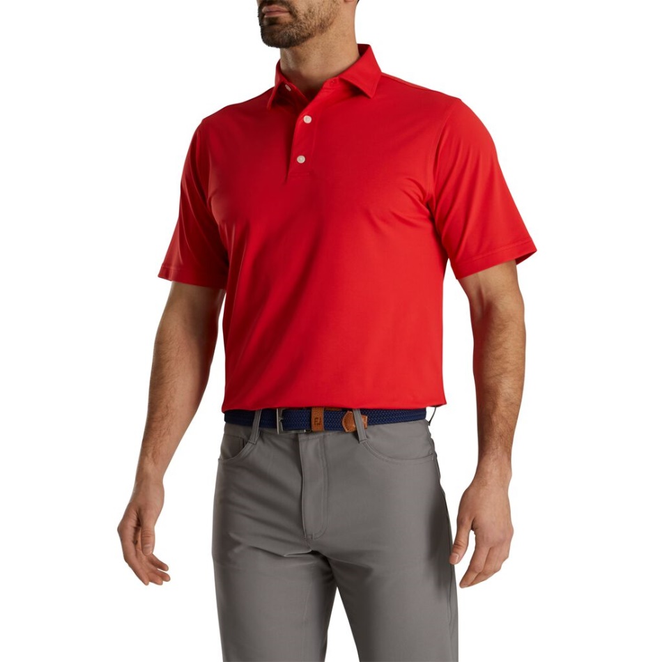 Footjoy Pt Red Performance Stretch Pique Sólido Gola Auto