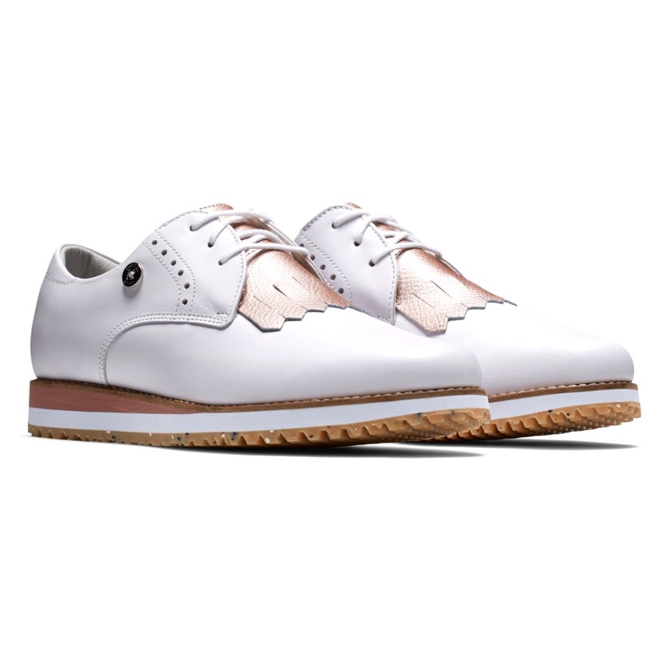 Footjoy Pt Sport Retrô - Kiltie Mulheres - Estilo Da Temporada Anterior Rosa Branca