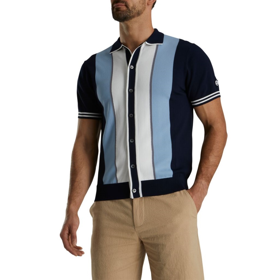 Footjoy Pt Suéter Branco-claro Azul Marinho Polo Listrado