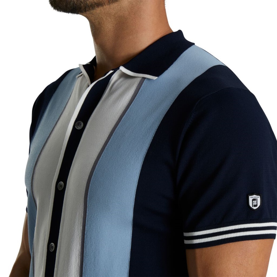 Footjoy Pt Suéter Branco-claro Azul Marinho Polo Listrado