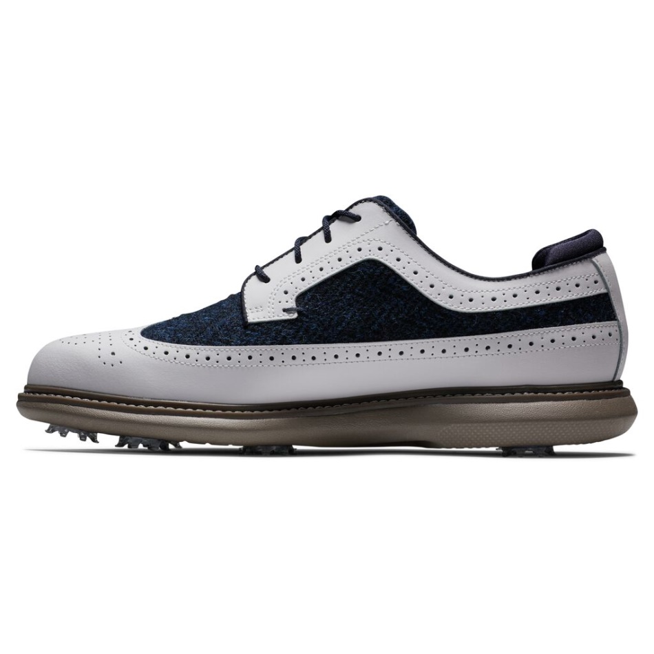 Footjoy Pt Tradições Espinha De Peixe Azul-branco - Ponta Do Escudo