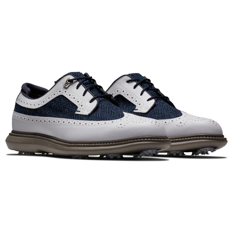 Footjoy Pt Tradições Espinha De Peixe Azul-branco - Ponta Do Escudo