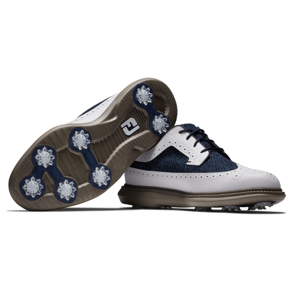 Footjoy Pt Tradições Espinha De Peixe Azul-branco - Ponta Do Escudo
