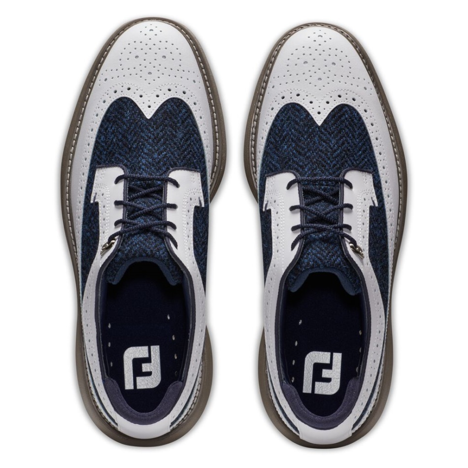 Footjoy Pt Tradições Espinha De Peixe Azul-branco - Ponta Do Escudo