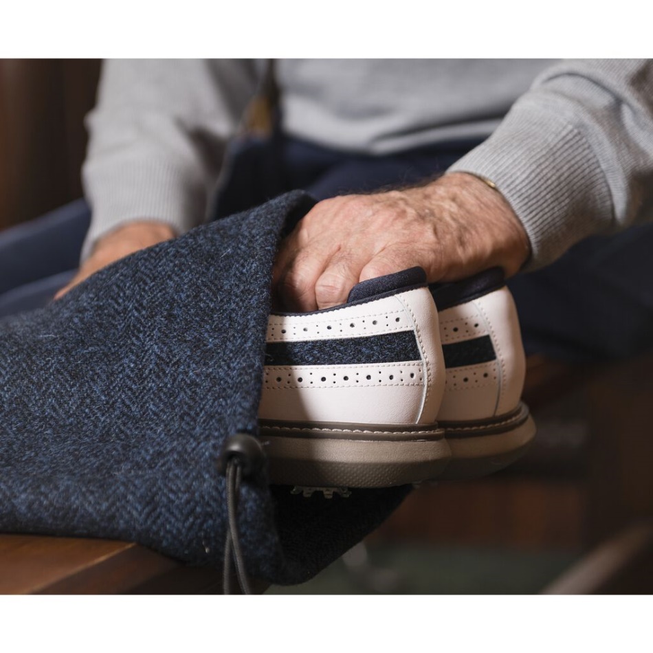 Footjoy Pt Tradições Espinha De Peixe Azul-branco - Ponta Do Escudo