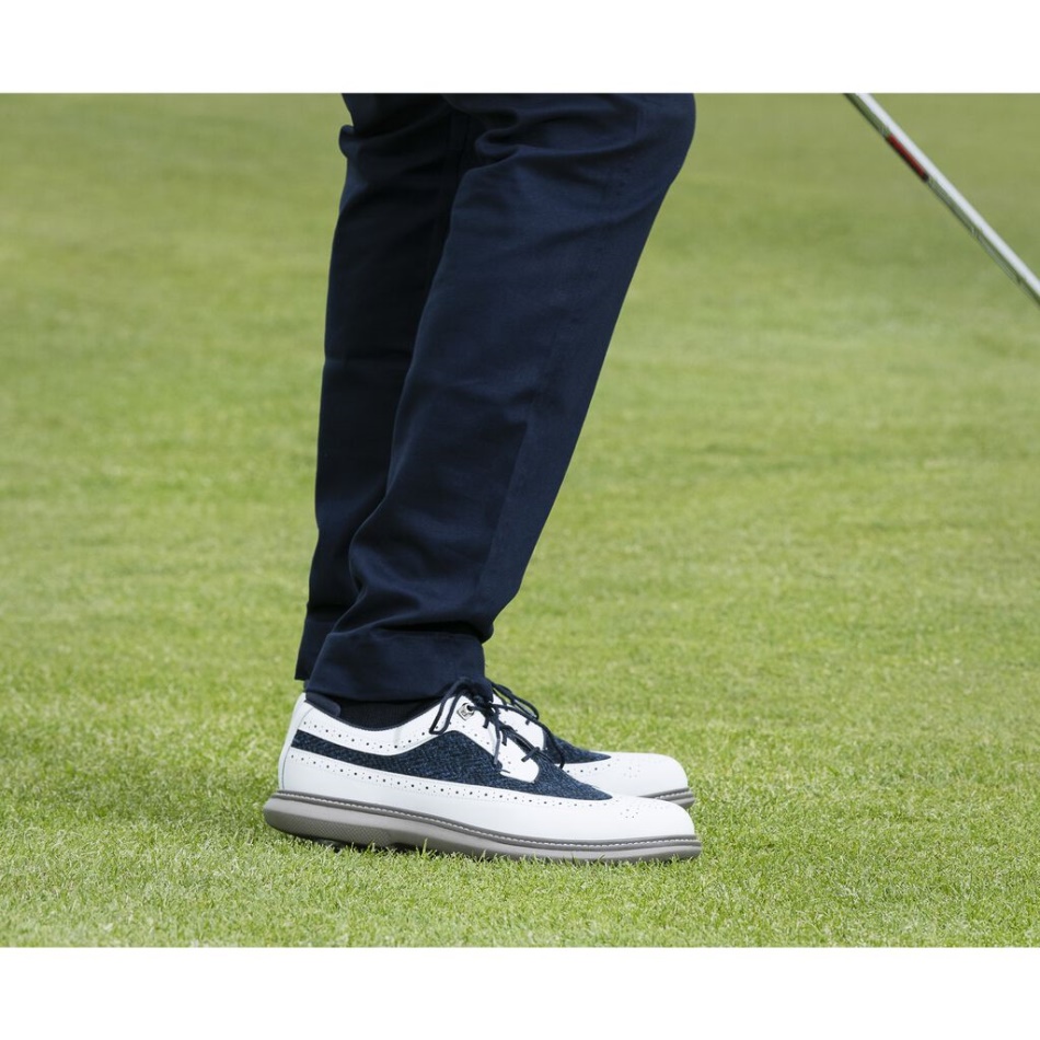 Footjoy Pt Tradições Espinha De Peixe Azul-branco - Ponta Do Escudo