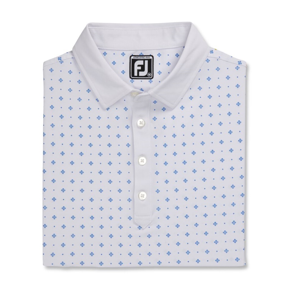 Footjoy Pt White-royal Ajuste Atlético Gola Auto Estampada