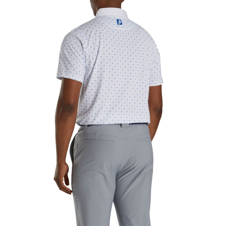 Footjoy Pt White-royal Ajuste Atlético Gola Auto Estampada
