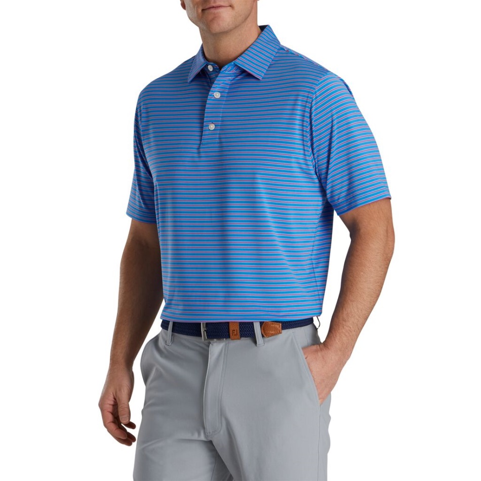 Francês Azul-quente Rosa-branco Elástico Lisle Risca De Giz Footjoy Pt
