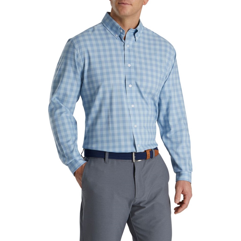 Gingham Stretch Algodão Estilo Da Estação Anterior Footjoy Pt Mist-wedgewood