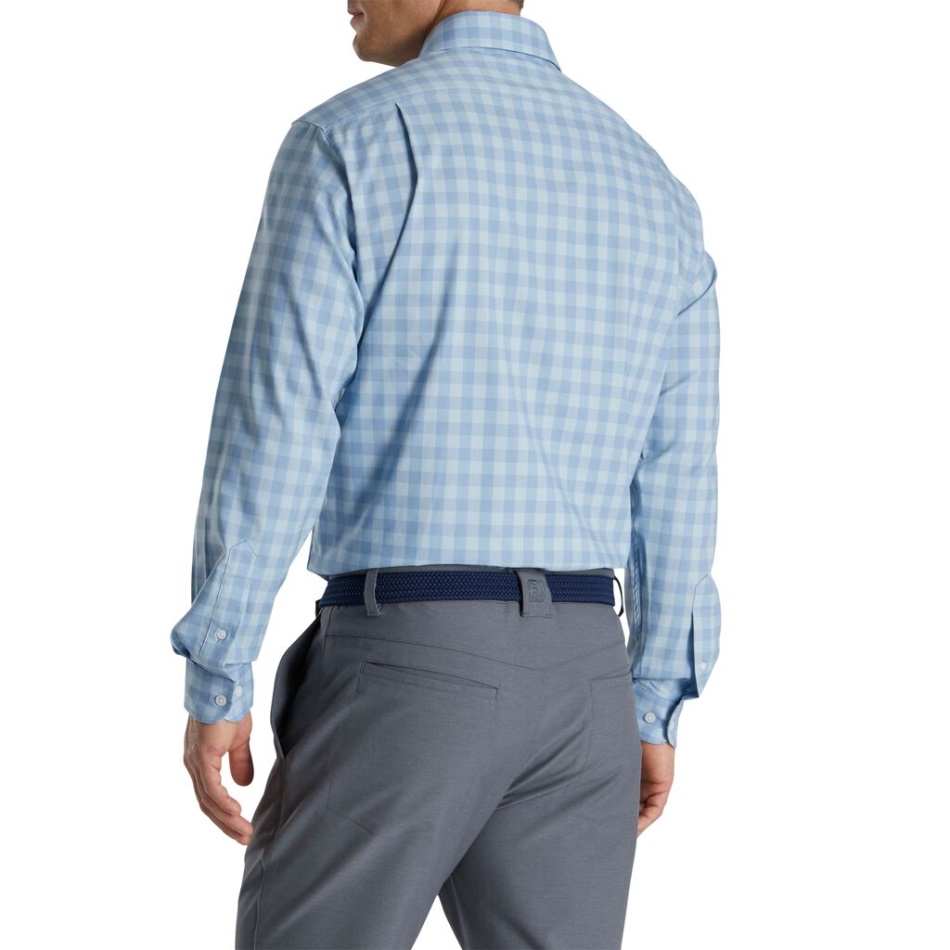 Gingham Stretch Algodão Estilo Da Estação Anterior Footjoy Pt Mist-wedgewood