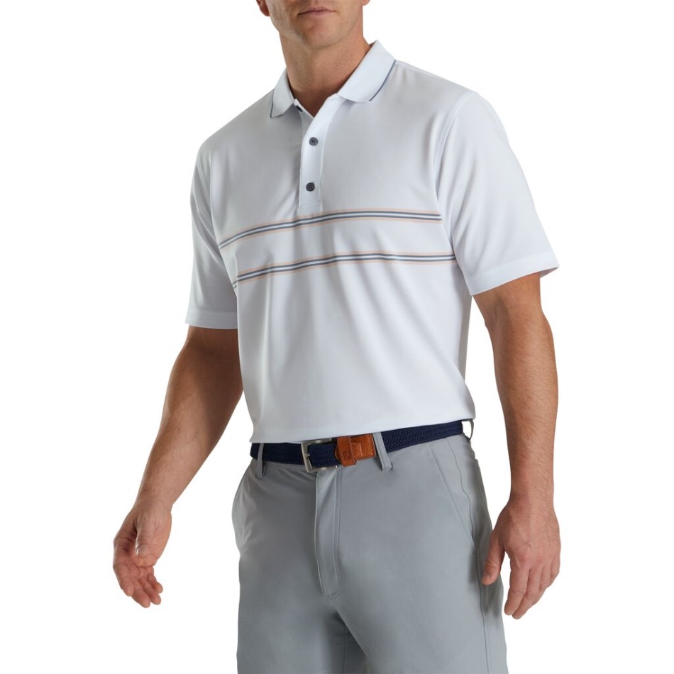 Gola De Tricô Footjoy Pt Banda Dupla Branca Lisle
