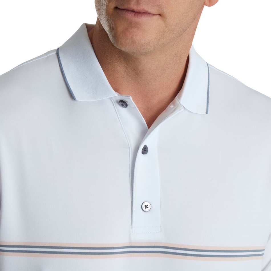 Gola De Tricô Footjoy Pt Banda Dupla Branca Lisle