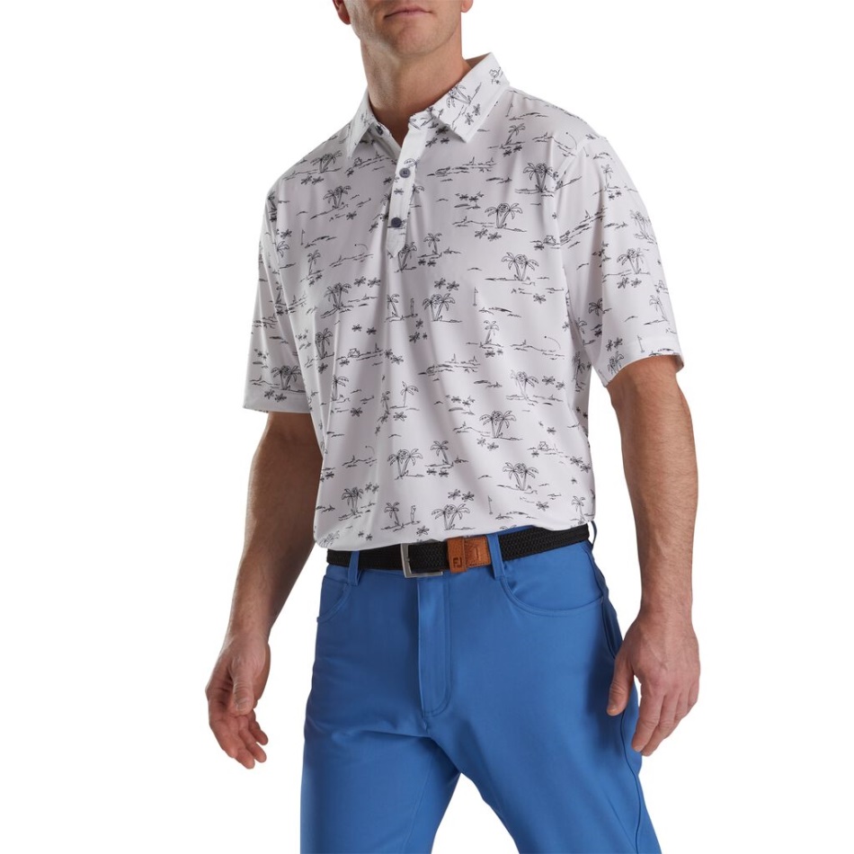 Impressão De Golfe Tropical Lisle Autocolante Branco-preto Footjoy Pt