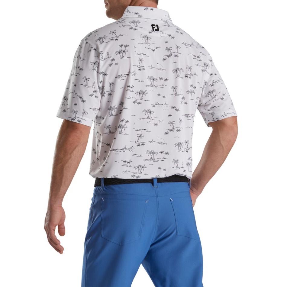 Impressão De Golfe Tropical Lisle Autocolante Branco-preto Footjoy Pt