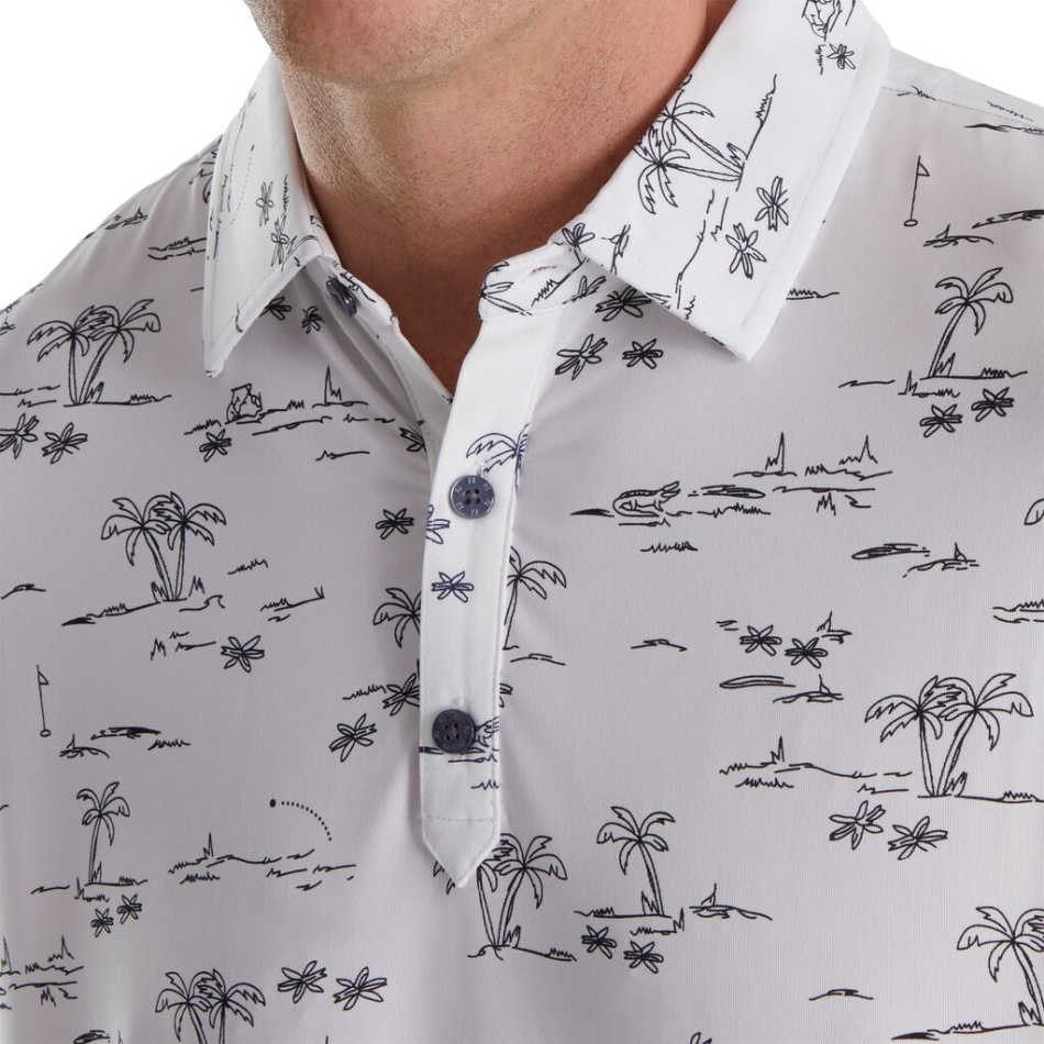 Impressão De Golfe Tropical Lisle Autocolante Branco-preto Footjoy Pt