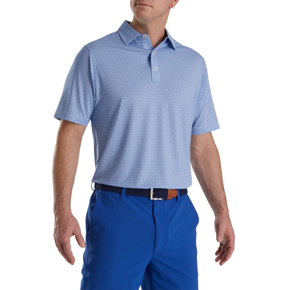 Impressão De Linha Espiral Oceano Branco Lisle Colarinho Próprio Footjoy Pt