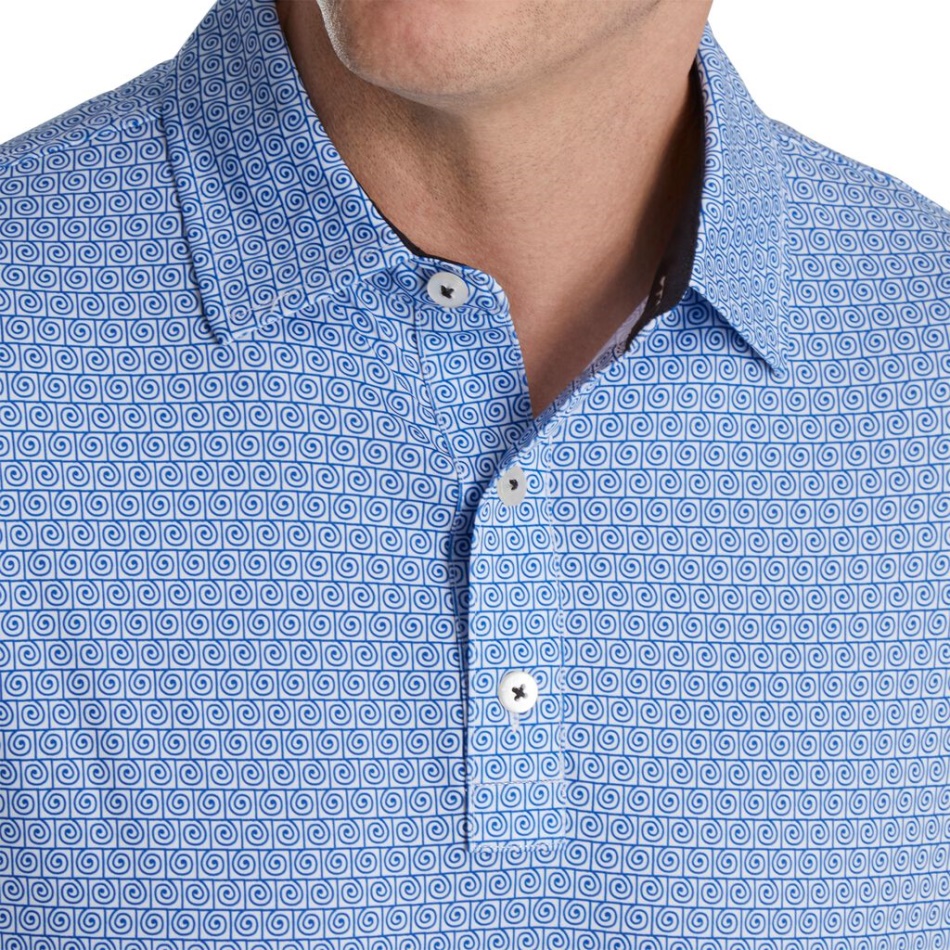 Impressão De Linha Espiral Oceano Branco Lisle Colarinho Próprio Footjoy Pt