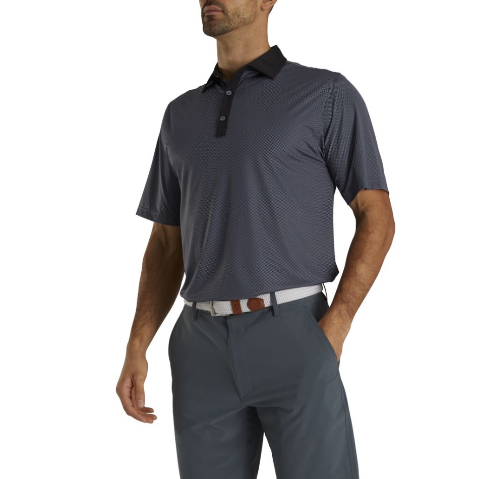 Impressão De Mini Cheque Preto-slate Footjoy Pt Stretch Lisle