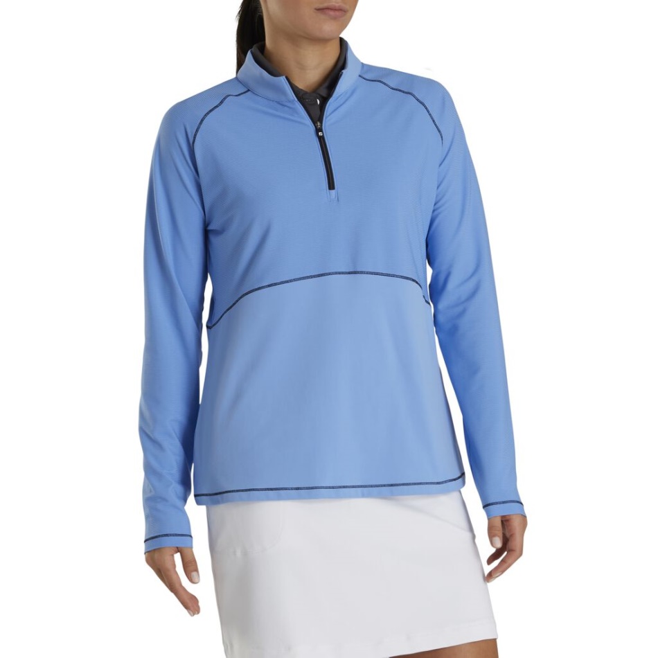Jérsei Mix Azul Canelado Quarto De Zíper Feminino - Estilo Da Temporada Anterior Footjoy Pt