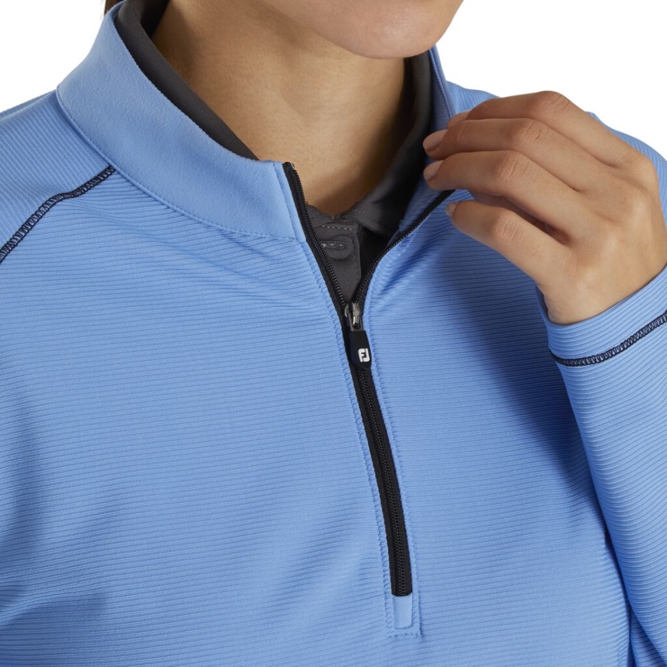 Jérsei Mix Azul Canelado Quarto De Zíper Feminino - Estilo Da Temporada Anterior Footjoy Pt