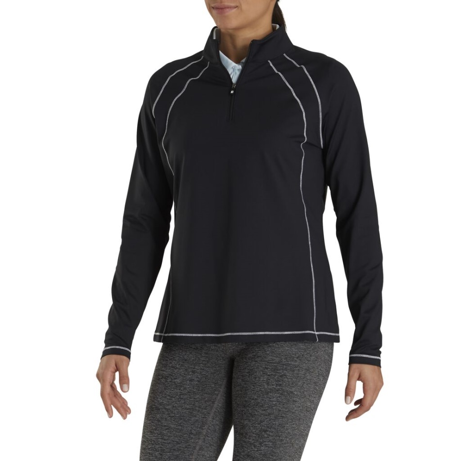 Jérsei Tricotado Com Um Quarto De Zíper Camada Intermediária Feminino Estilo Da Temporada Anterior Footjoy Pt Preto