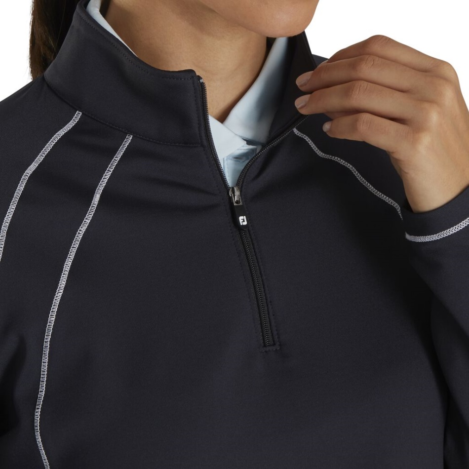 Jérsei Tricotado Com Um Quarto De Zíper Camada Intermediária Feminino Estilo Da Temporada Anterior Footjoy Pt Preto