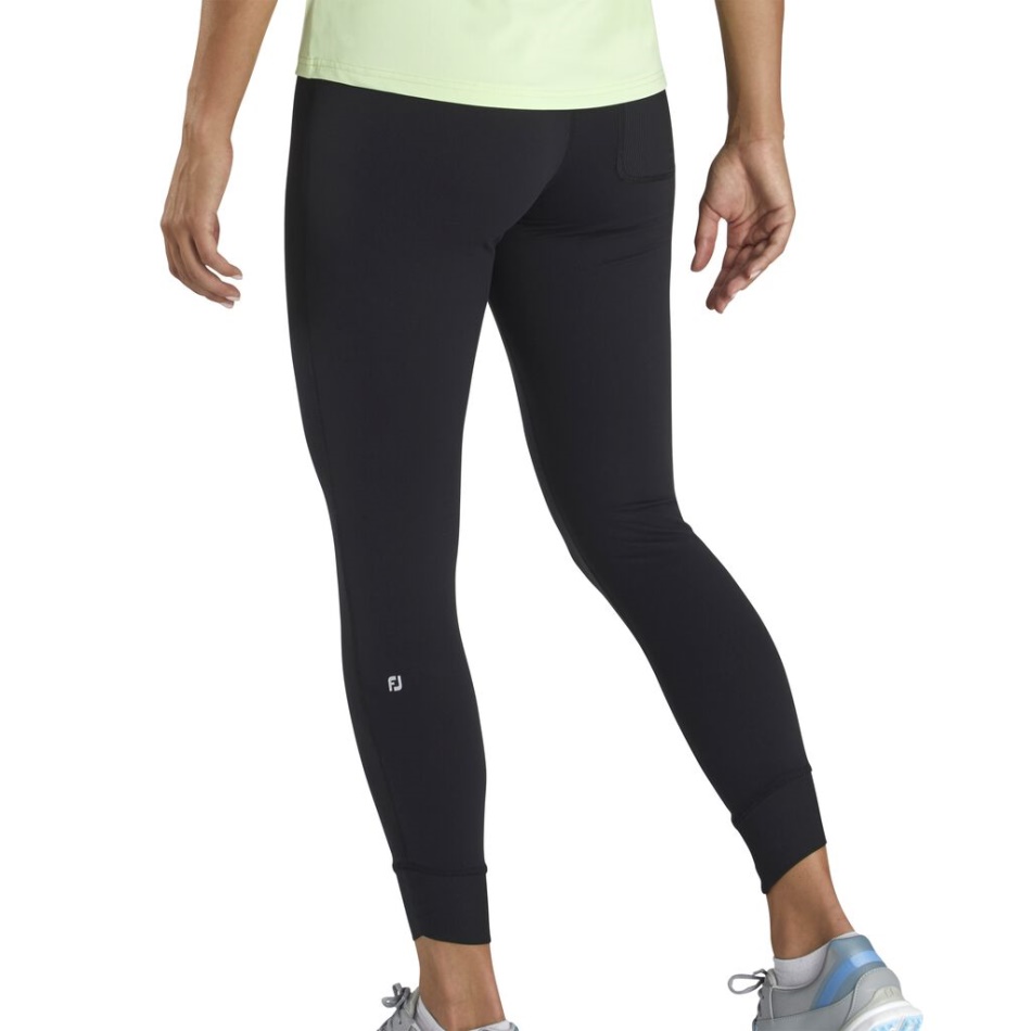 Legging Feminina Preta Footjoy Pt Canelada Até O Tornozelo