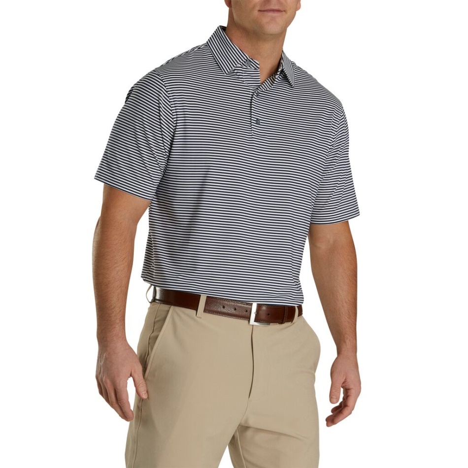 Lisle Feeder Listra Colarinho Branco Marinho Footjoy Pt