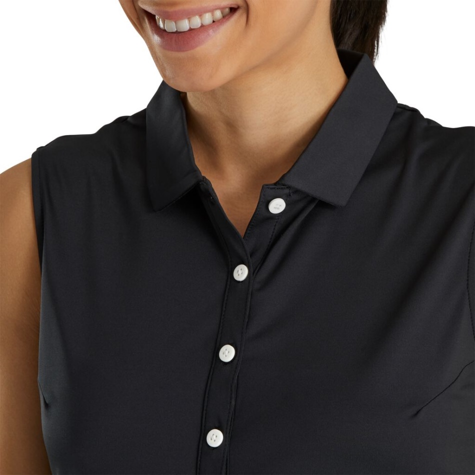 Lisle Sólido Sem Mangas Feminino Preto Footjoy Pt