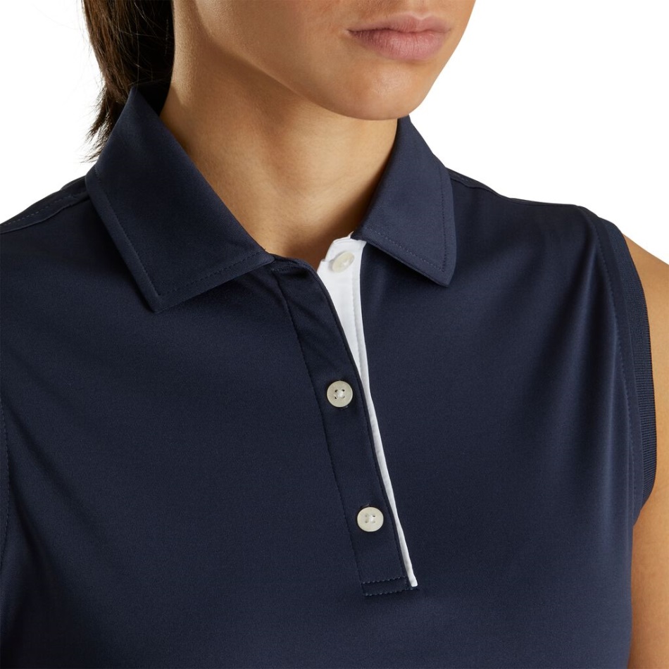 Marinho Footjoy Pt Prodry Interlock Camisa Sem Mangas Gola De Malha Feminina - Estilo Da Estação Anterior