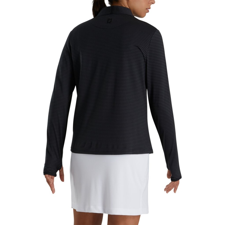 Meia-zip Listra Tonal Camada Intermediária Feminina Estilo Da Estação Anterior Black Footjoy Pt
