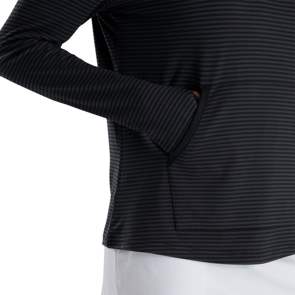Meia-zip Listra Tonal Camada Intermediária Feminina Estilo Da Estação Anterior Black Footjoy Pt
