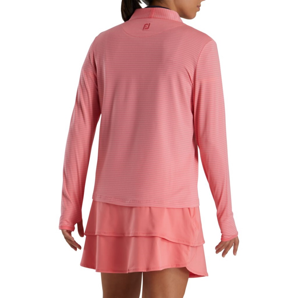 Meio Zíper Listra Tonal Camada Intermediária Feminina Footjoy Pt Coral Brilhante