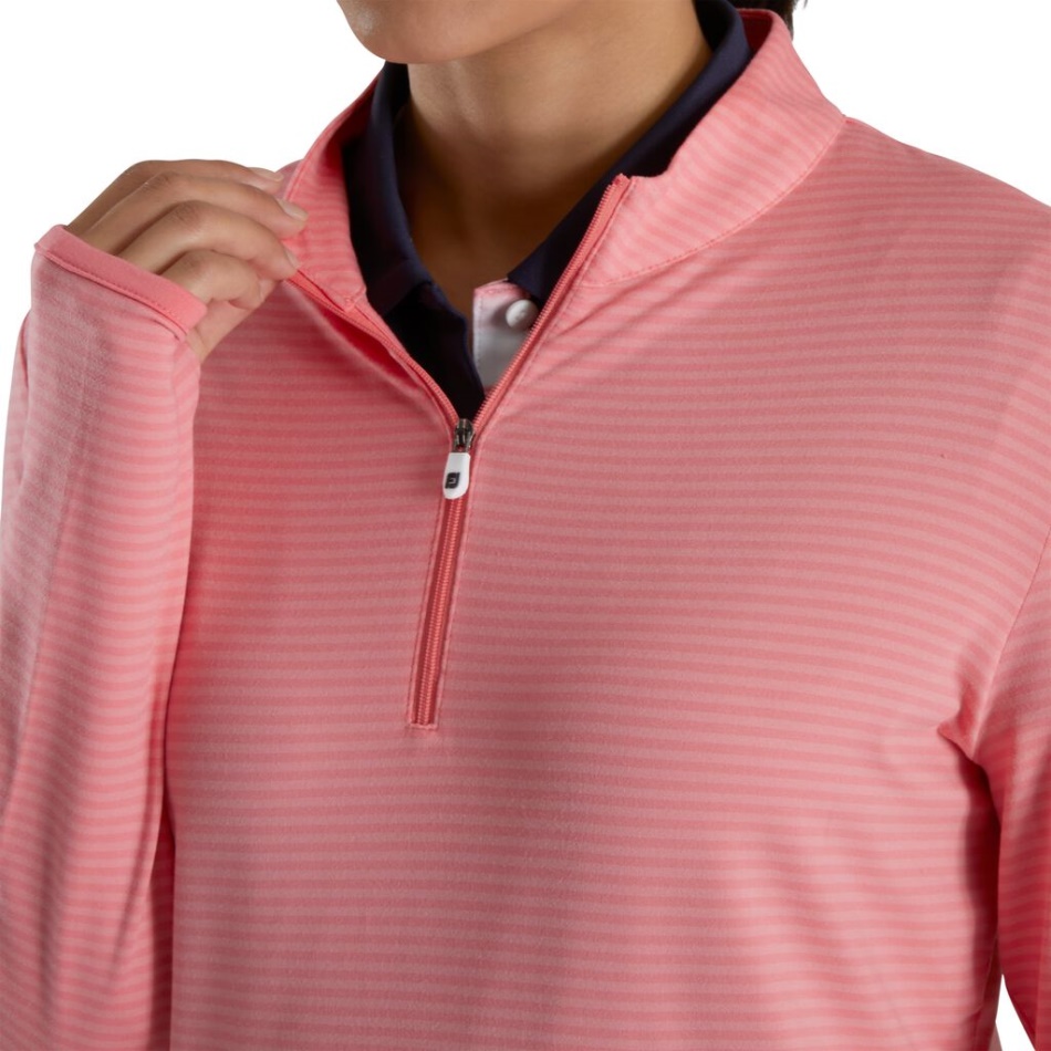 Meio Zíper Listra Tonal Camada Intermediária Feminina Footjoy Pt Coral Brilhante