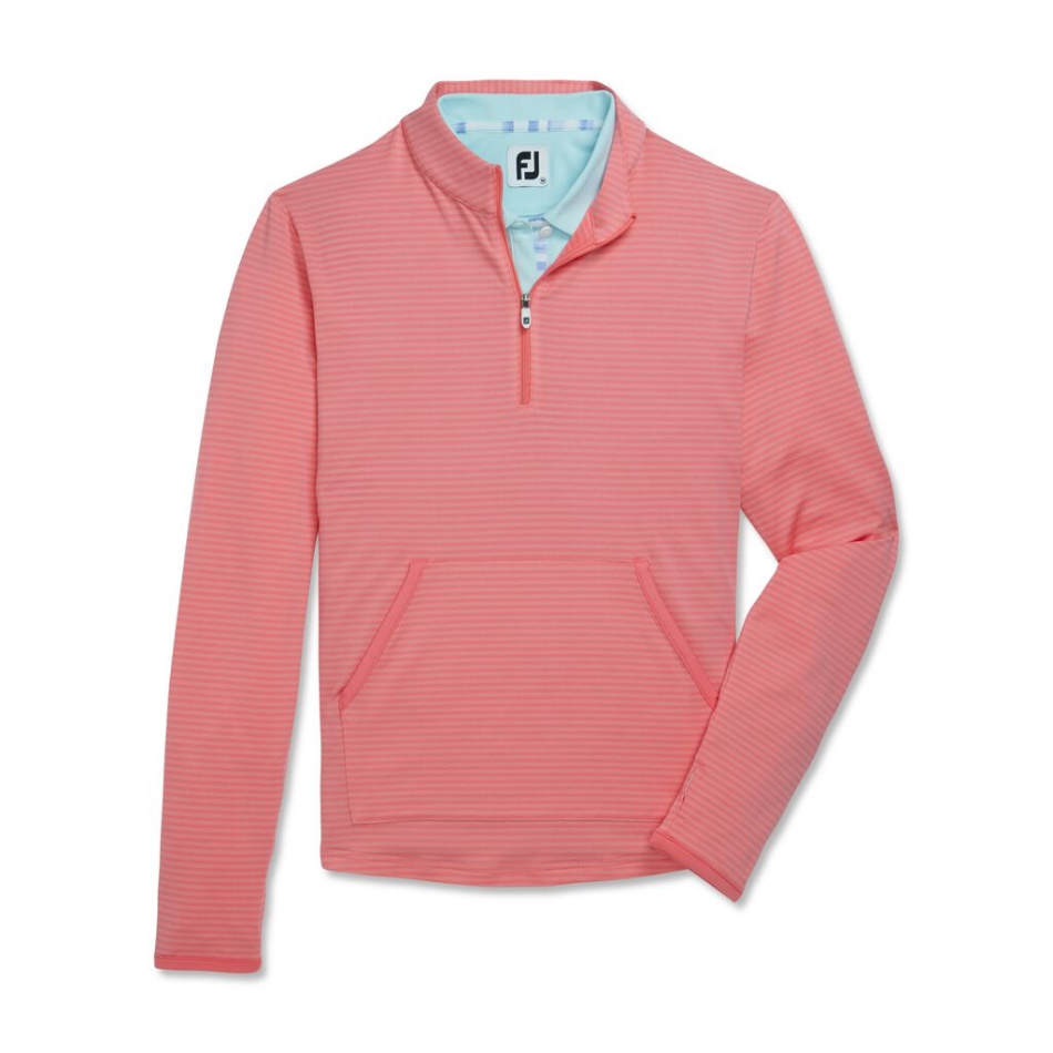 Meio Zíper Listra Tonal Camada Intermediária Feminina Footjoy Pt Coral Brilhante