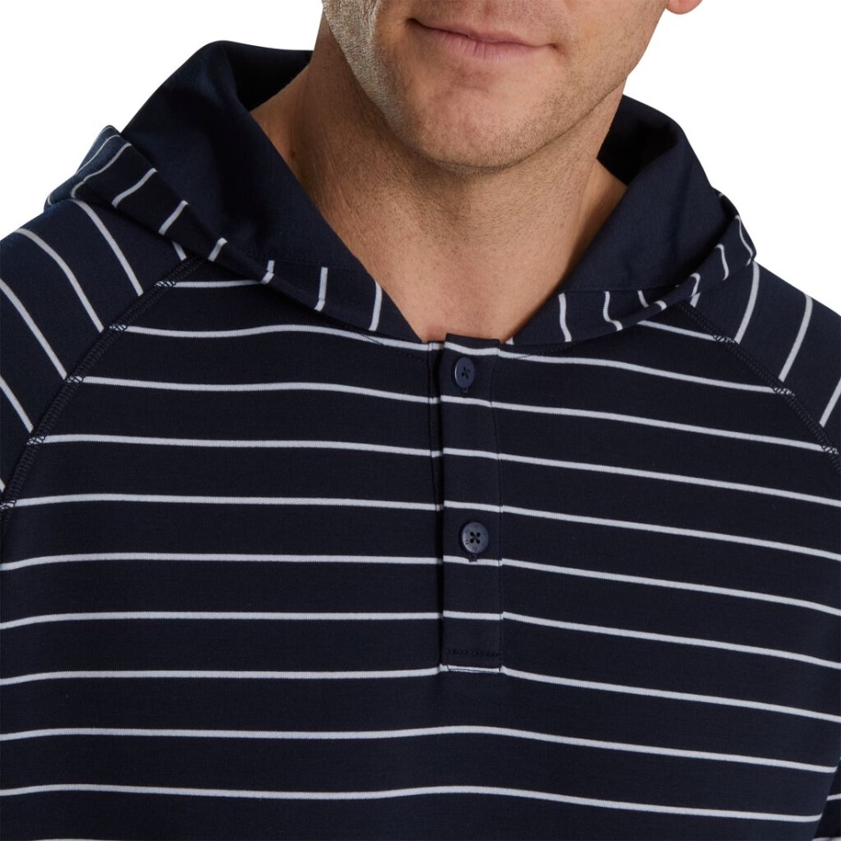 Moletom Com Capuz Listrado Branco Marinho Footjoy Pt